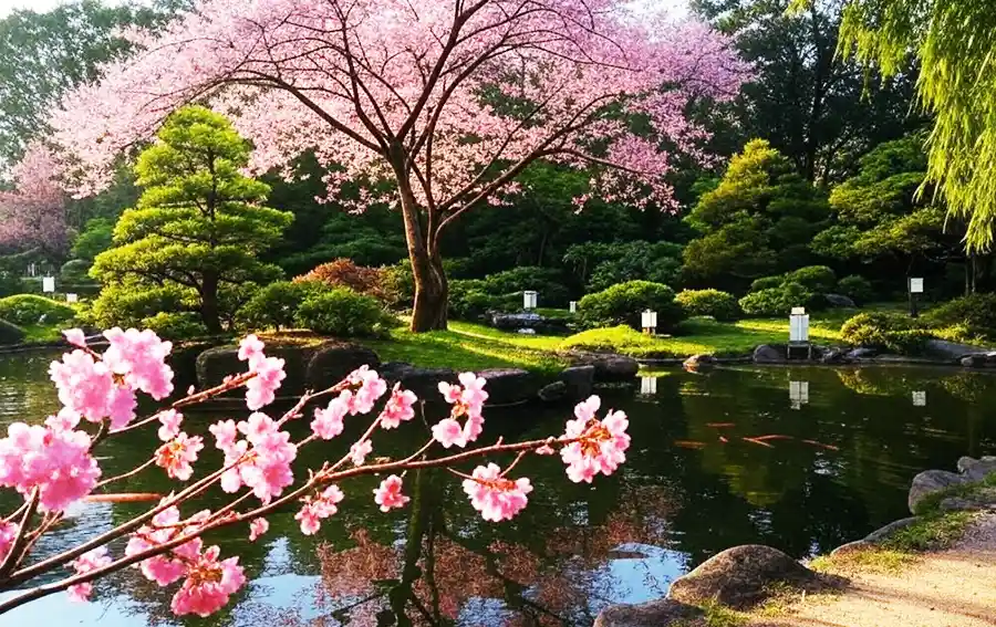 櫻花交織的美景