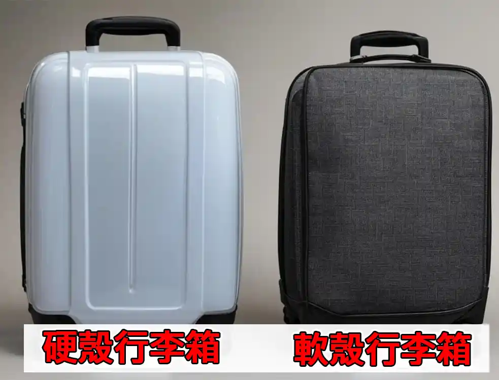硬殼行李箱與軟殼行李箱的材質比較圖